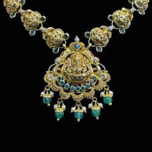 Divine Lakshmi Antique Gold Emerald Necklace III