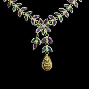 Graceful Ruby & Emerald Floral Gold Necklace