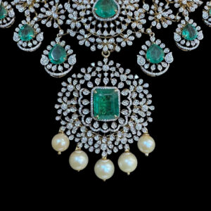 Diamond necklace set with emeralds and pearl drops – Gold Palace, Nellore