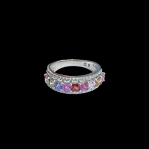 Whimsical Rainbow Sapphire & Diamond Band Ring
