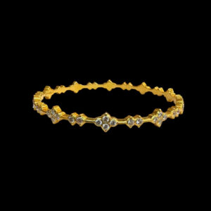 Ornate Diamond Blossom Gold Bangles Pair