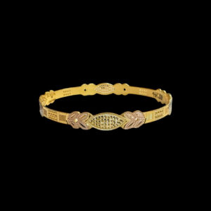 Elegant Three-Tone Floral Gold Bangles Pair