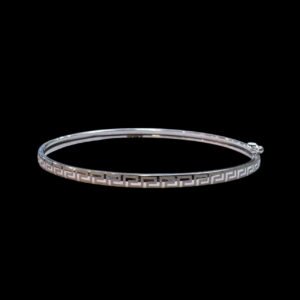 Classic Greek Key White Gold Bangle