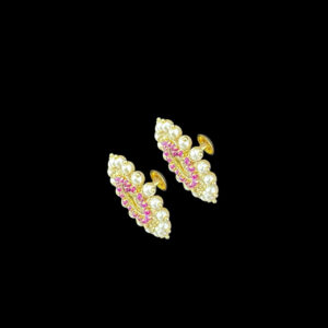 Regal Peacock Ruby & Pearl Stud Earrings