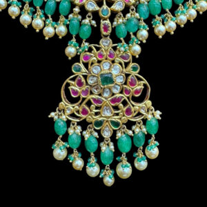Grand Emerald & Pearl Bridal Kundan Necklace