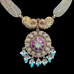 Majestic Peacock Antique Gold Hasli Necklace