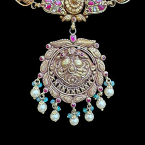 Regal Peacock Antique Gold Kanti Necklace