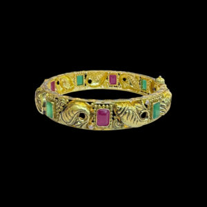 Antique gold kada bangle studded with rubies and emeralds – Gold Palace, Nellore