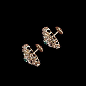 Elegant Emerald & Diamond Ornate Gold Studs