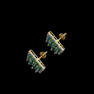 Ornate Emerald Bead & Diamond Square Studs
