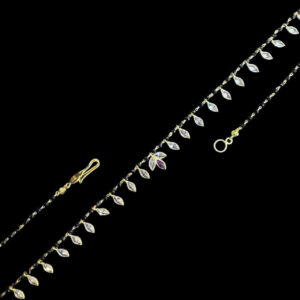 Elegant Diamond Leaf & Ruby Black Bead Necklace