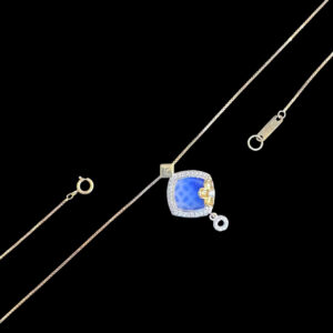Regal Blue Sapphire & Diamond Square Pendant Necklace