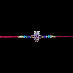 Playful Krishna Silver Beaded Rakhi