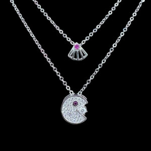 Ethereal Diamond Crescent Moon Silver Layered Necklace