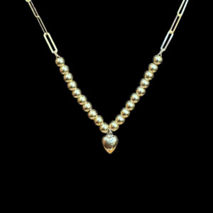 Graceful Gold Bead & Heart Drop Necklace