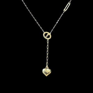 Playful Puffed Heart Gold Lariat Necklace