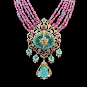 Majestic Ruby Bead Polki Lotus Bridal Necklace