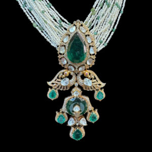 Grand Pearl & Emerald Polki Peacock Bridal Necklace