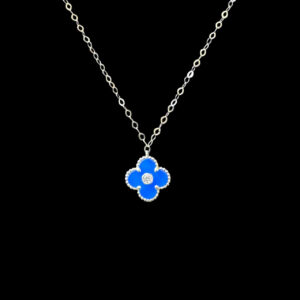 Dainty Blue Agate Clover Gold Pendant