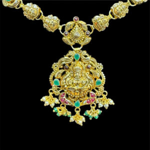 Elegant Lakshmi Gold & Emerald Temple Necklace