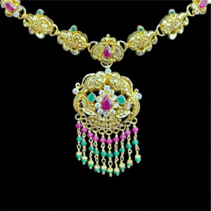 Regal Peacock Gold & Ruby Bead Necklace