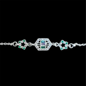 Elegant Green Hexagon Silver Bolo Bracelet