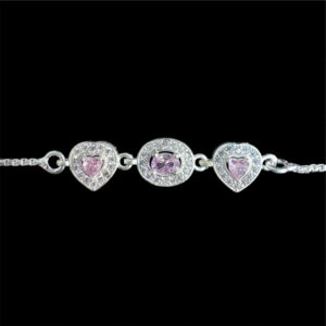 Dainty Pink Heart Silver Bolo Bracelet