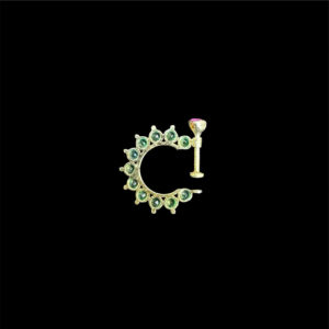 Radiant Emerald Green Floral Gold Nose Ring