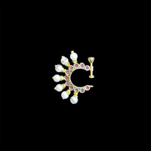 Regal Ruby & Pearl Fan Gold Nose Ring