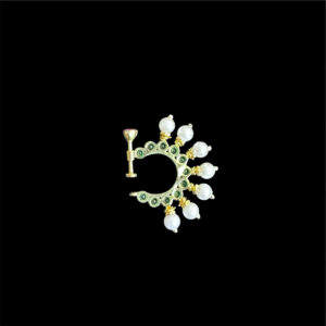 Graceful Emerald & Pearl Gold Nose Ring