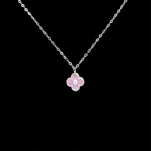 Graceful Pink Clover & Diamond Gold Pendant