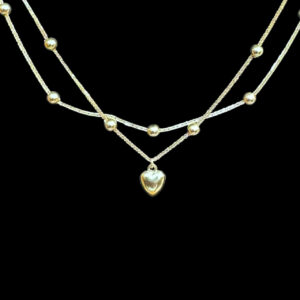 Dainty Gold Bead Layered Heart Necklace