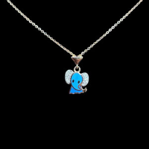 Playful Silver Blue Elephant Pendant Necklace