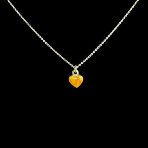 Dainty Amber Heart Silver Pendant Chain