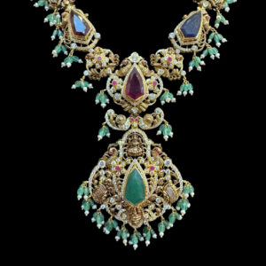 Grand Navratna Antique Gold Lakshmi Necklace
