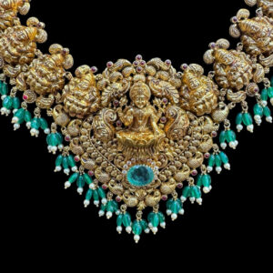 Regal Lakshmi Antique Gold Emerald Haram