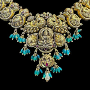 Regal Lakshmi & Peacock Antique Gold Necklace II