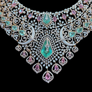 Majestic Emerald & Pink Sapphire Bridal Necklace