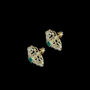 Graceful Emerald & Diamond Oval Stud Earrings