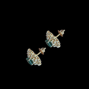 Elegant Emerald & Diamond Square Stud Earrings