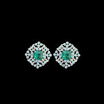 Elegant Emerald & Diamond Square Stud Earrings