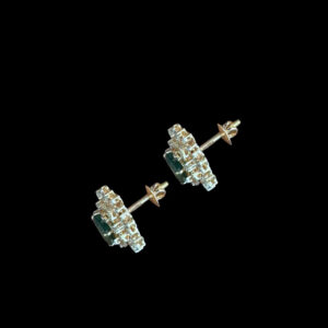 Radiant Blue Emerald & Diamond Square Stud Earrings