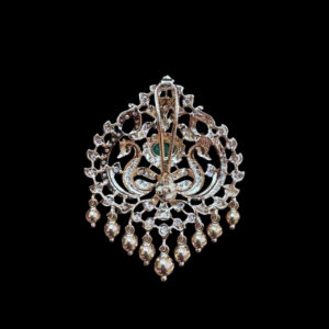 Graceful Twin Swan Emerald & Diamond Pendant