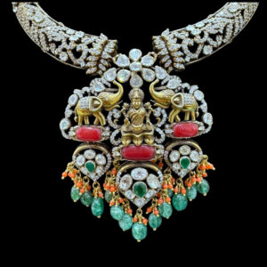Majestic Gajalakshmi Silver Diamond Necklace