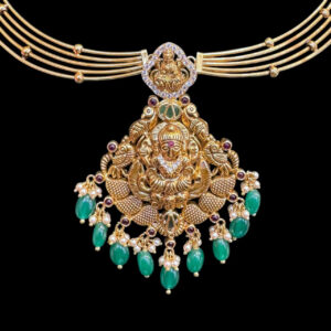 Divine Lakshmi Emerald Bead Gold Kanti Necklace