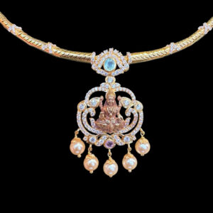 Divine Lakshmi Aqua & Pearl Gold Necklace