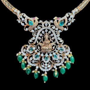 Divine Lakshmi Peacock Aqua & Diamond Necklace