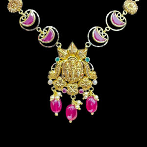Ornate Lakshmi Ruby Crescent Gold Necklace