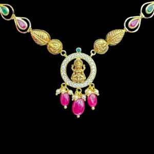 Divine Lakshmi Ruby Drop Gold Necklace