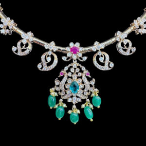 Graceful Peacock Aqua & Emerald Necklace